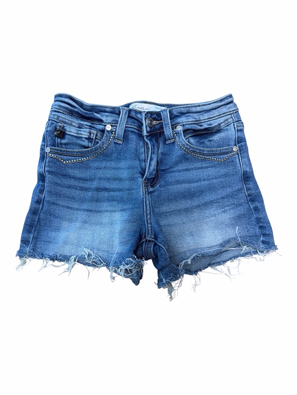 KanCan Raw Hem Denim Cutoff Shorts Size 24 Stretch Mid Rise Blue Jean Shorts